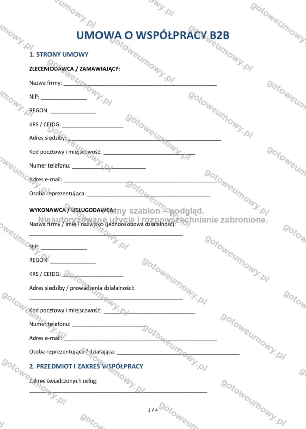 Umowa o współpracy B2B — Wzór Word & PDF