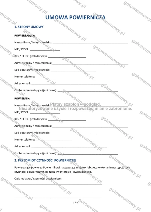 Umowa powiernicza — Wzór Word & PDF