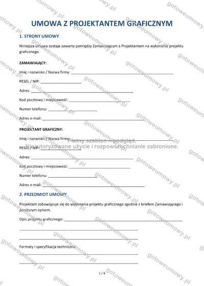 Umowa z projektantem graficznym — wzór do pobrania, podgląd strony 1 z 4