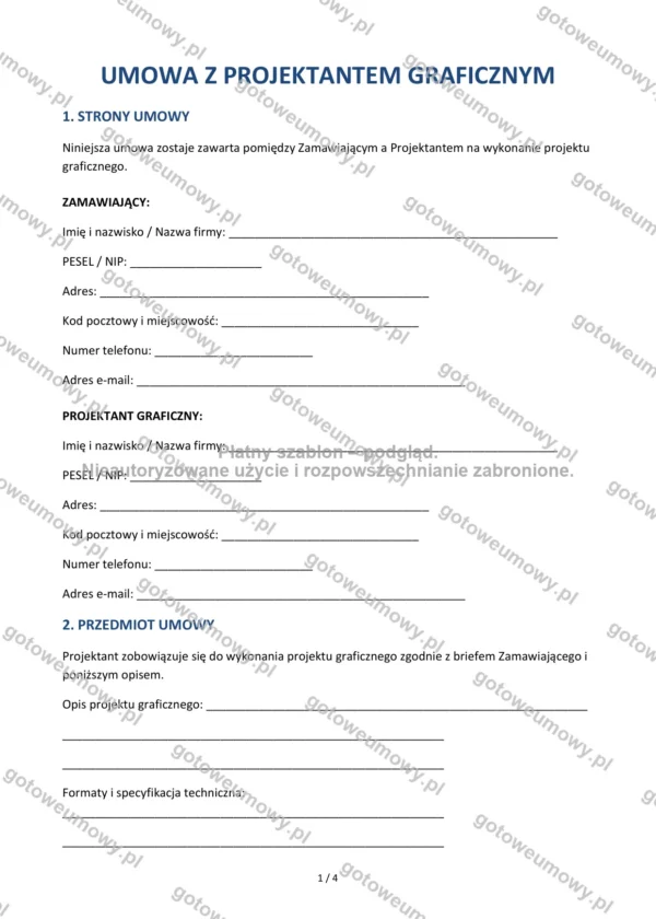 Umowa z projektantem graficznym — Wzór Word & PDF