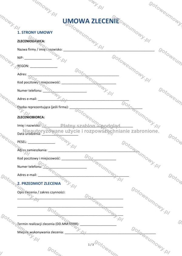 Umowa zlecenie — Wzór Word & PDF
